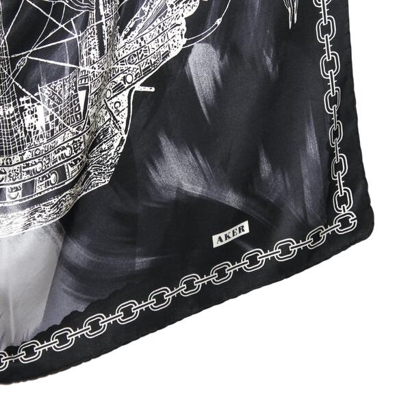 AKER 100% Silk Black and White Multi Color Patterned - Picture 4 of 6